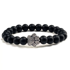 Adjustable Paw Print Charm Bracelet - Natural Matte Black Lava Stone - Valentine's Gift