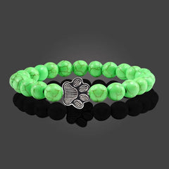 Adjustable Paw Print Charm Bracelet - Natural Matte Black Lava Stone - Valentine's Gift